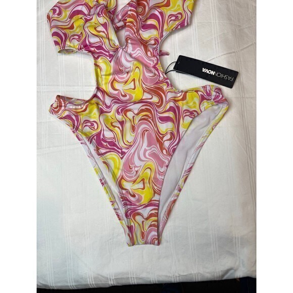 Abstract Open Sides Key Hole One Piece Swimsuit Size‎ Small RefM026 - Picture 5 of 7